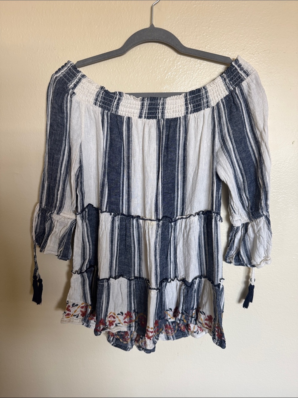 Target Navy and White Striped Off-Shoulder Tiered Tunic